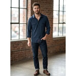 Alesbury Flannel Button Down Men XXL Blue Plaid Excellent Long Sleeve Cotton